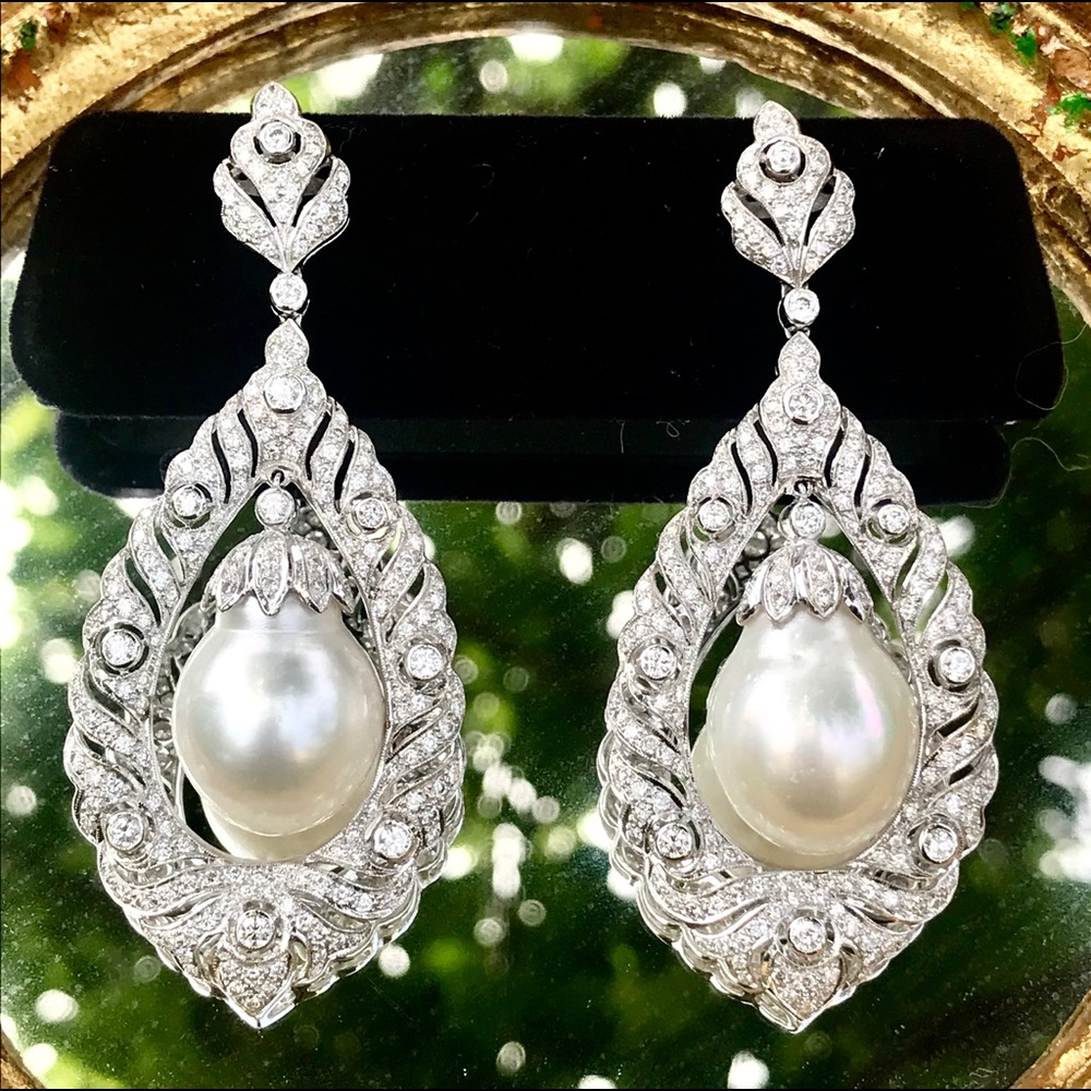 Antique diamond & pearl earrings from Italy